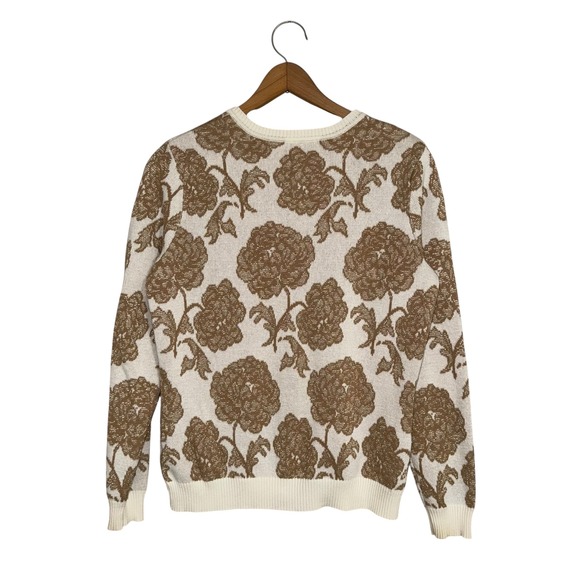 Isaac Mizrahi Live Floral Button Front Cardigan Sweater Cream Small - Picture 3 of 6